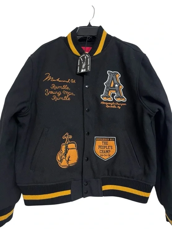 NWT Shoe Palace x Muhammad Ali Worldwide Black Embroidered Varsity Jacket